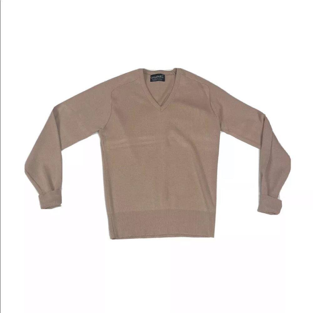 Vintage Challenger 80’s Men’s Sweater Medium Orlon Acrylic Beige Knit